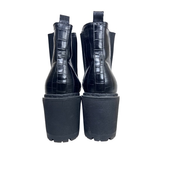 Boohoo Wide Fit Chunky Heeled Black Crocodile Chelsea Boots Size 8 Punk Goth Emo - Picture 5 of 8